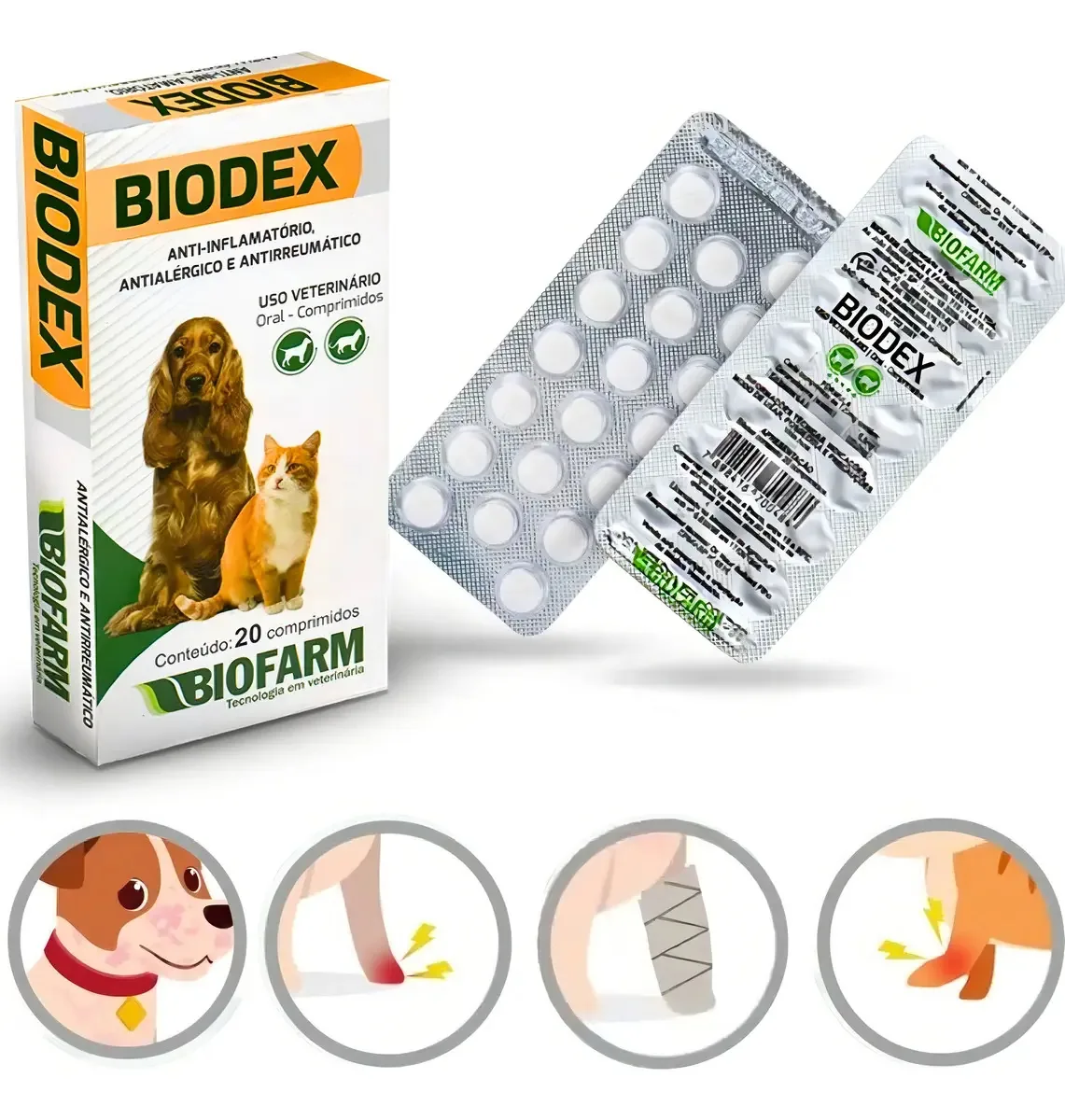 Antialérgico E Anti-inflamatório Cães E Gatos Biodex 20 Comp