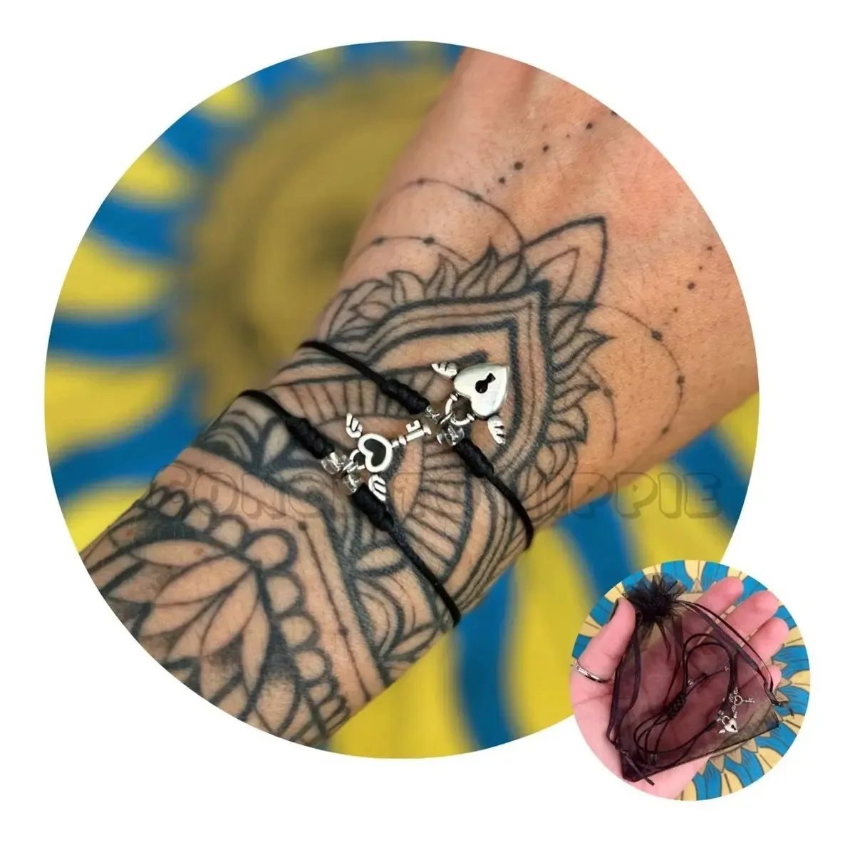 Kit 2 Pulseiras Amizade Casal Bff Metadinha Chave E Cadeado Cor Preto
