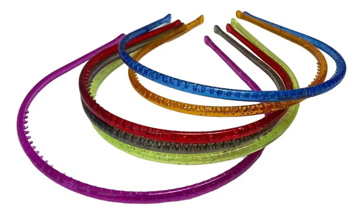Kit 12 Tiaras Arco Liso Colorido Com Glitter 11cm Carnaval