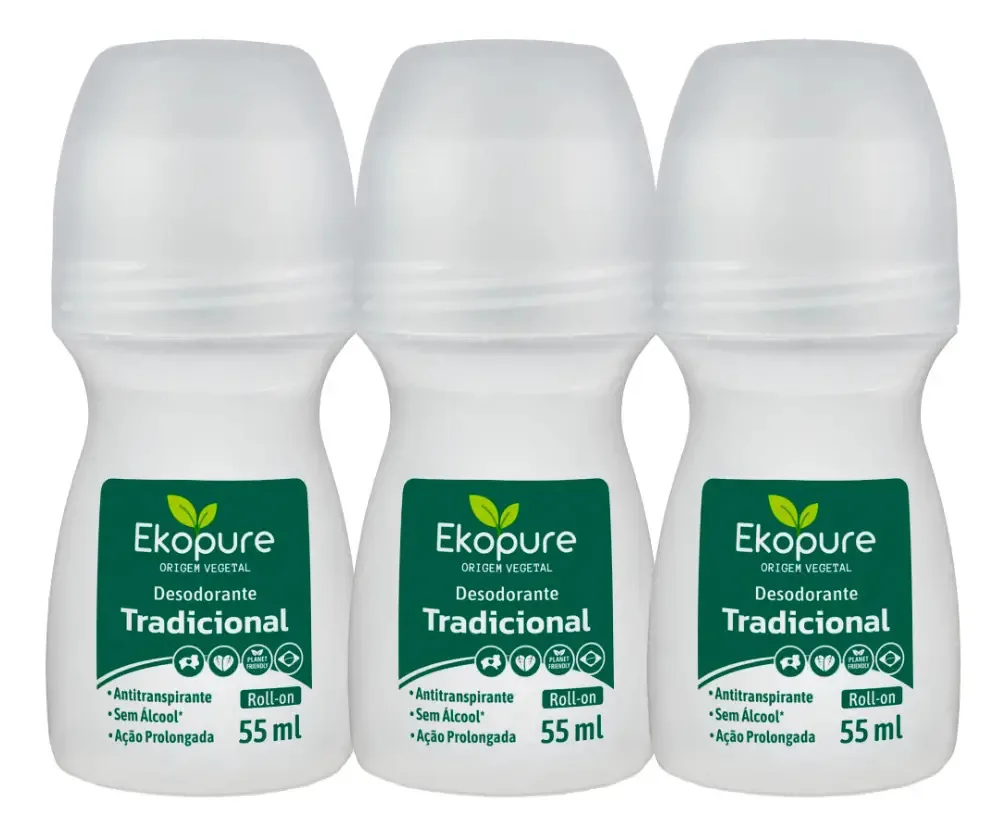 3 Desodorantes Roll-on Antitranspirante Tradicional Ekopure