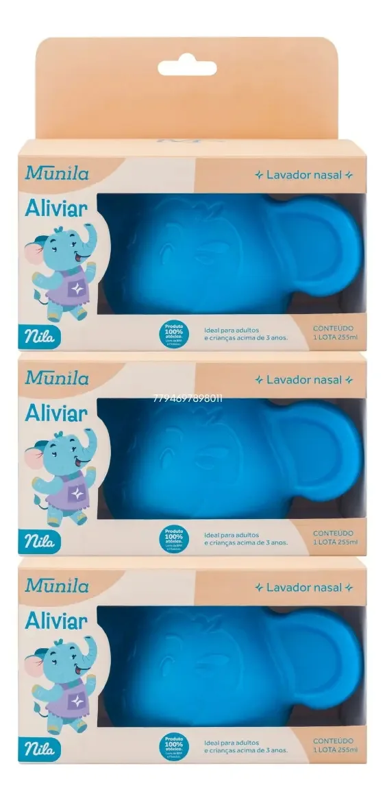 Kit 3 Lavadores Nasal Munila Infantil Para Higiene com Solução Salina