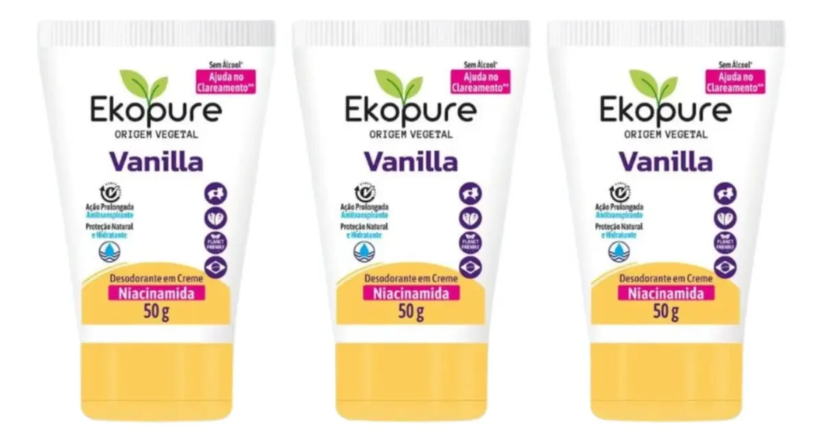 Kit 3 Desodorantes Creme Vegano Antitranspirante Vanilla Ekopure Bisnaga