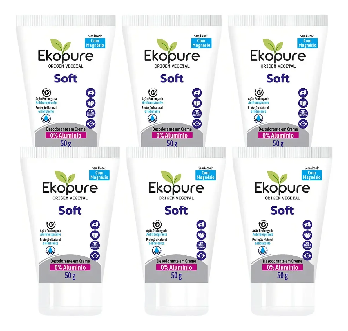 Kit 6 Desodorantes Bisnaga Antitranspirante Soft Ekopure