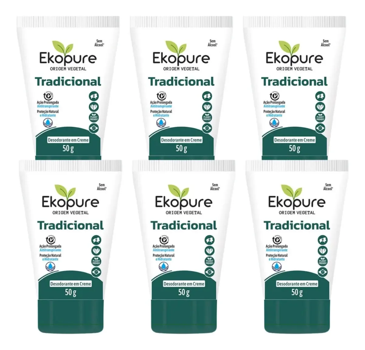 Kit 6 Desodorantes Bisnaga Creme Hidrata Tradicional Ekopure