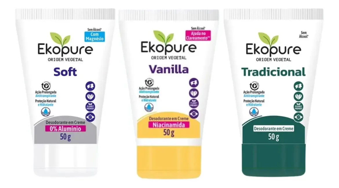 Kit 3 Desodorantes Bisnaga Soft Vanilla Tradicional Ekopure