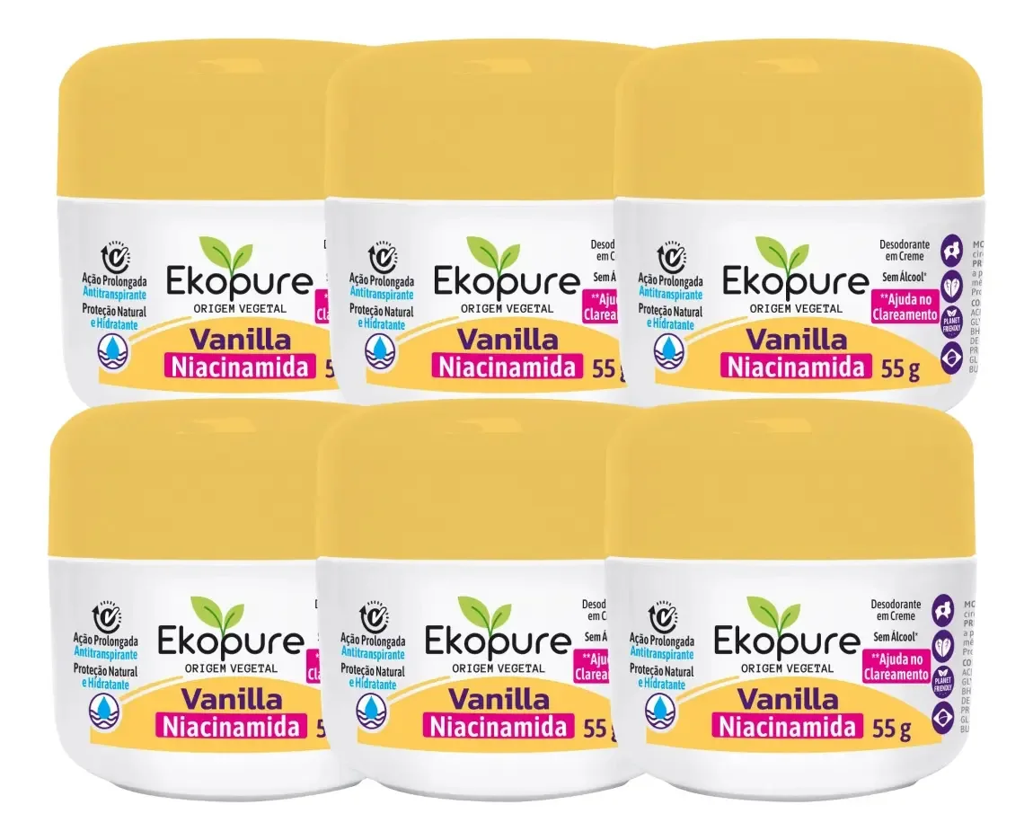 Kit 6 Cremes Desodorantes Antitranspirante Vanilla Ekopure