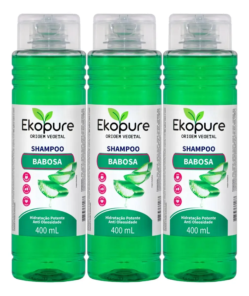 Kit 3 Shampoos Babosa Hidratação Nutrição Vegano Ekopure