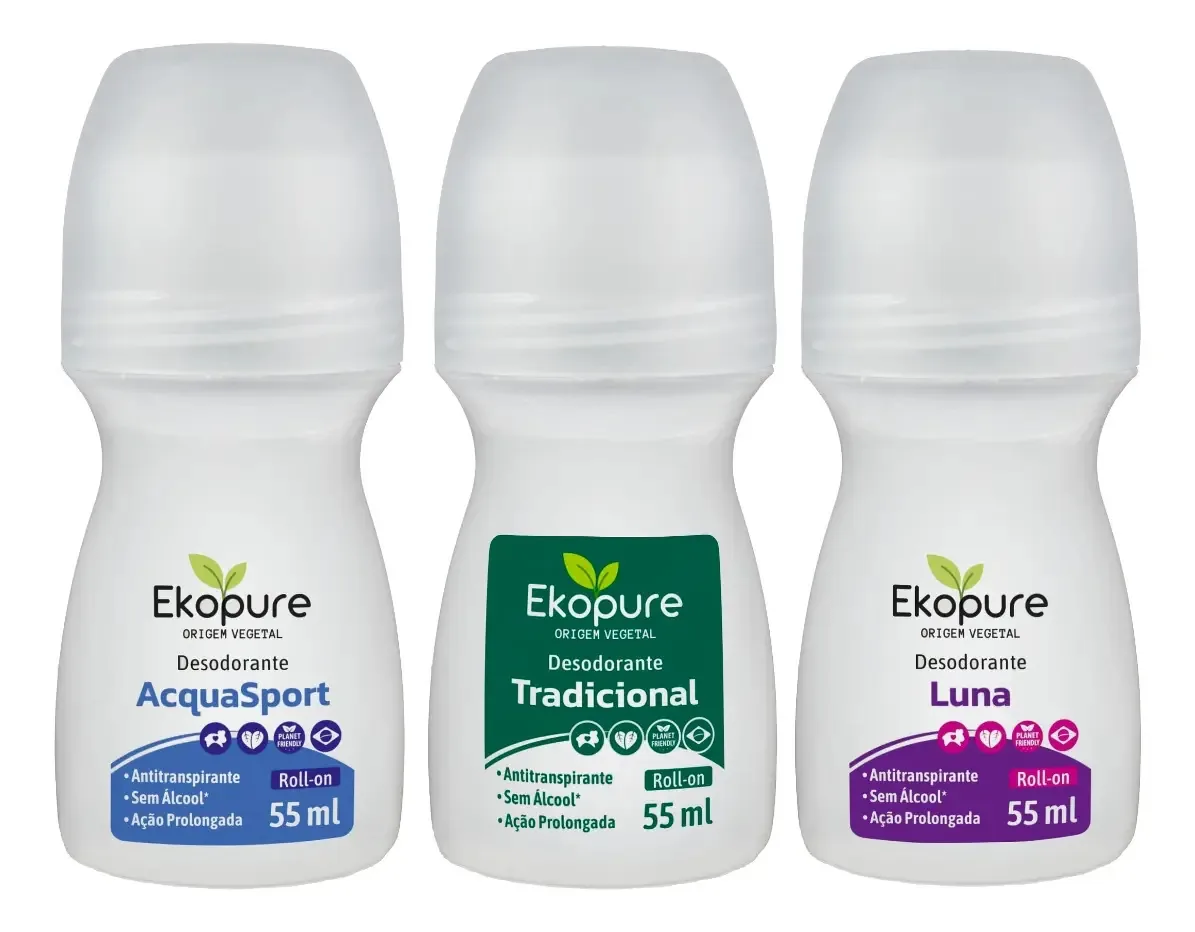 Antitranspirante roll on Ekopure Kit desodorantes creme 55 ml pacote de 3 u