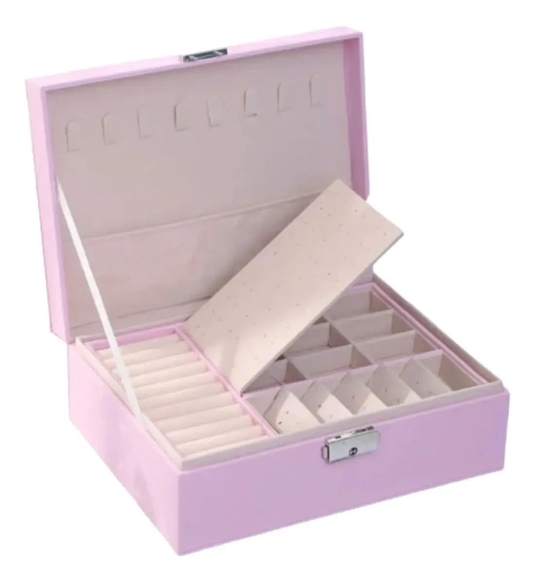Porta Joias Aveludado Brincos Bau Com Chave Colar Top Cor Porta Joias Rosa