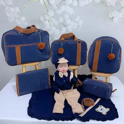 Kit 5 Bolsa Maternidade Menina/menino Saída Maternidade Cor Azul-marinho