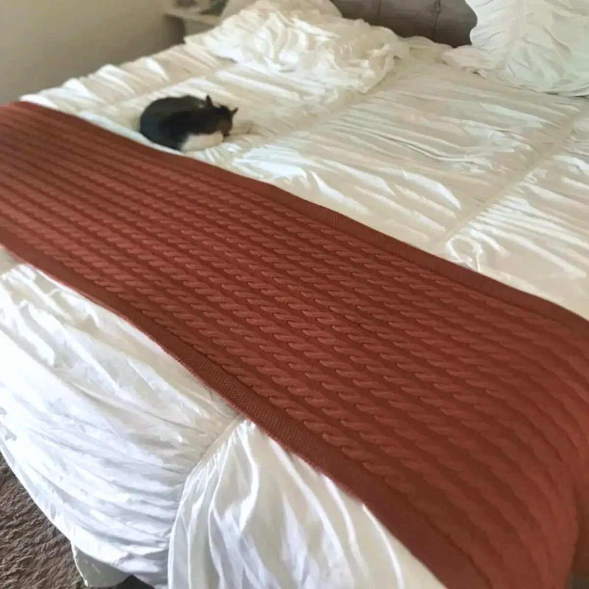 Peseira Cama Queen Trico Manta Sofá 230cmx60cm Barata Cor Terracota