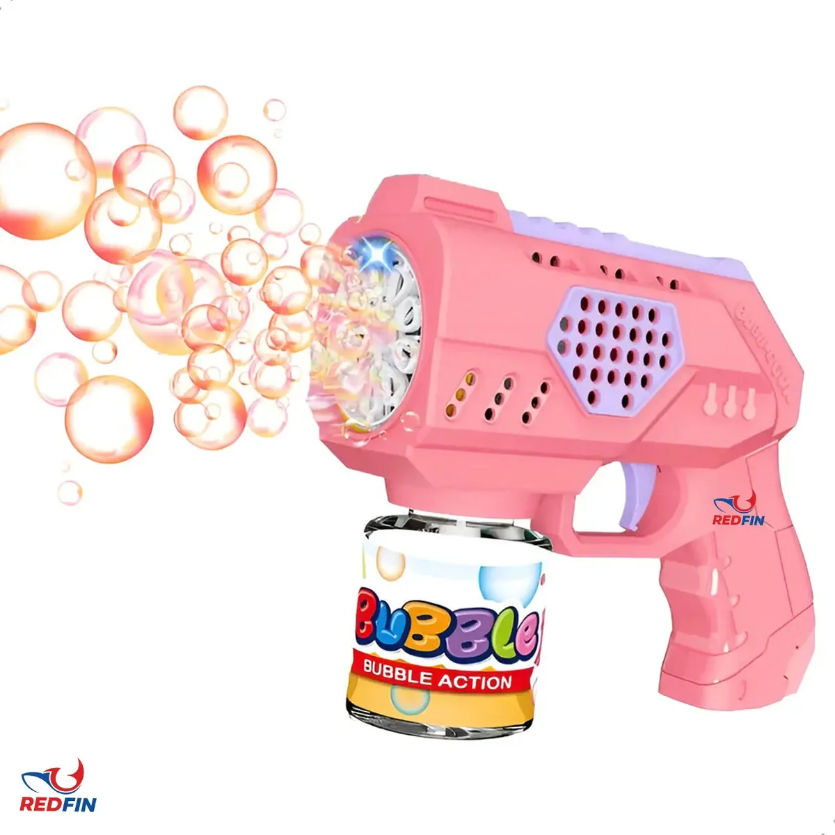 Arminha Pistola Lança Bolhas Automático C/ Luz Cor Rosa-claro + Pilha Marca Redfin
