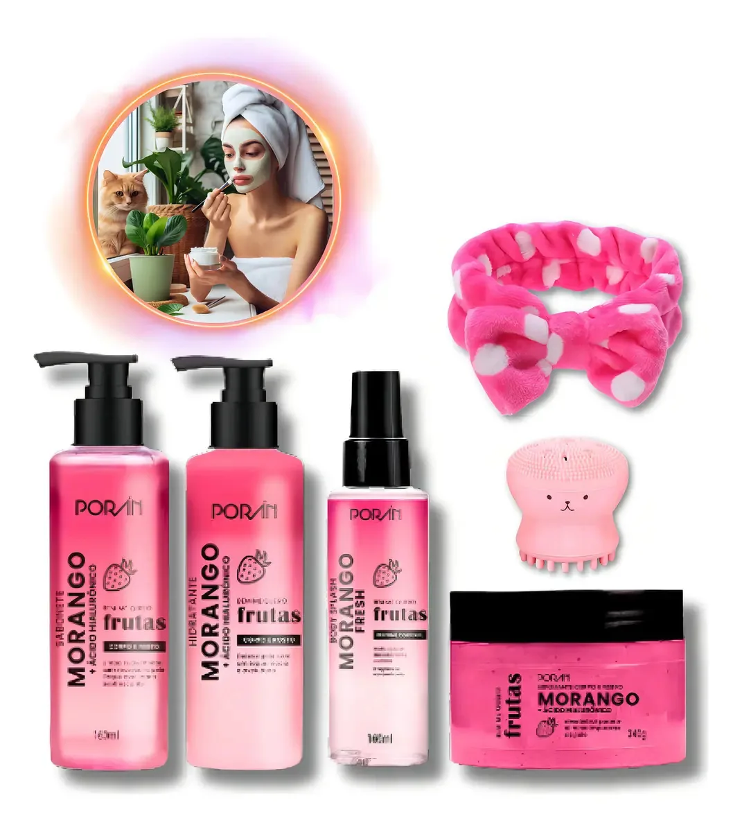 Kit Skincare Completo Cuidados Diario 6 Itens Morango Porán