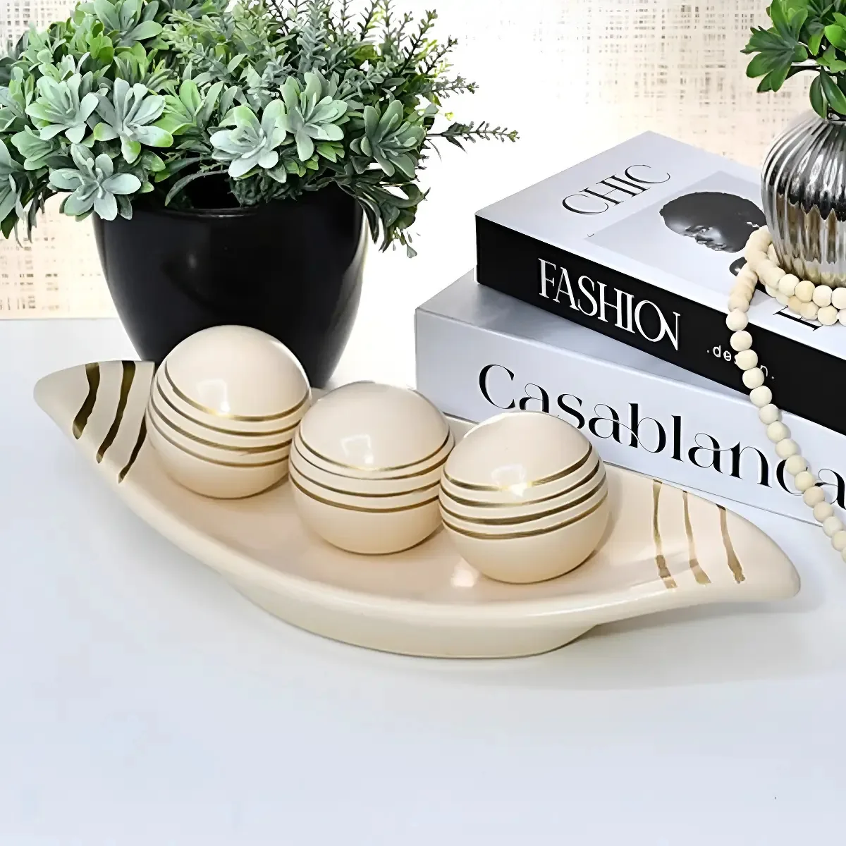 Enfeites Decoração Rack Sala Vasos Decorativo Aparado Casa Cor Bege Risca