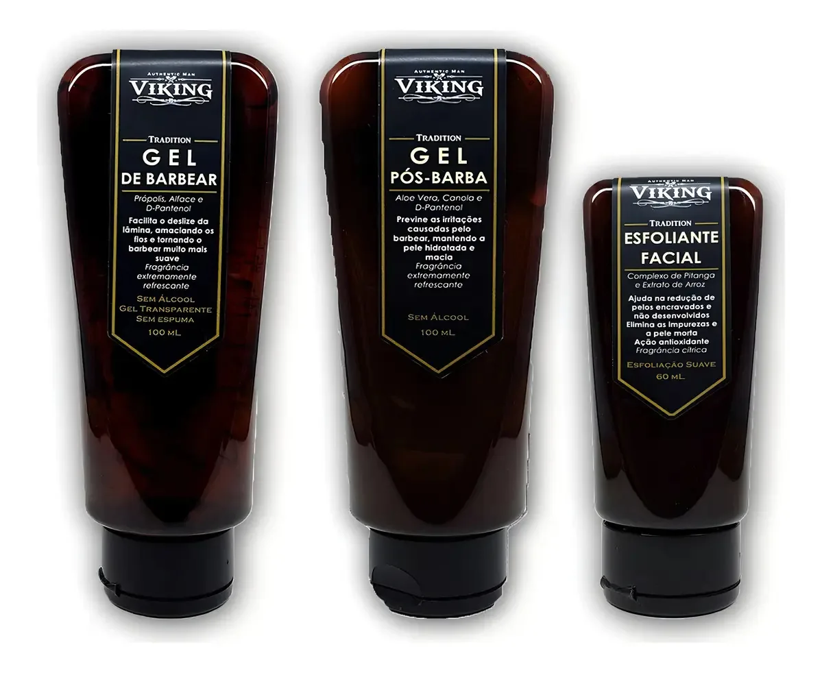 Combo kit barbear gel de barbear esfoliante e pós barba Viking
