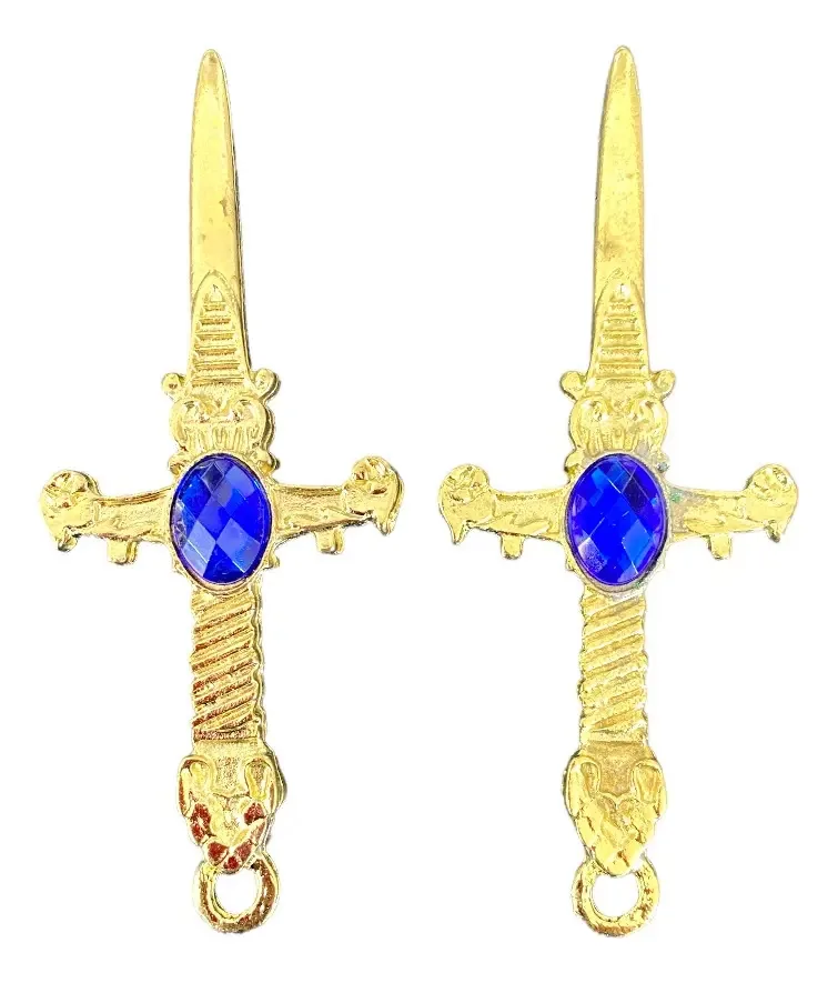 2 Punhal Cigano Dourado Pedra Azul Athame Wicca 10cm