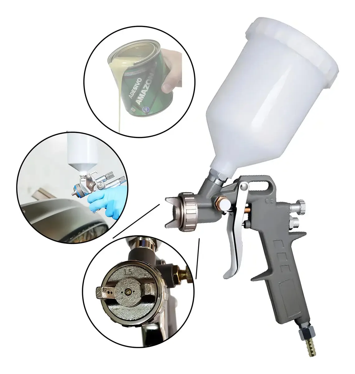Pistola Pintura Automotiva Gravidade Bico 1.5mm 600ml Cor Cinza