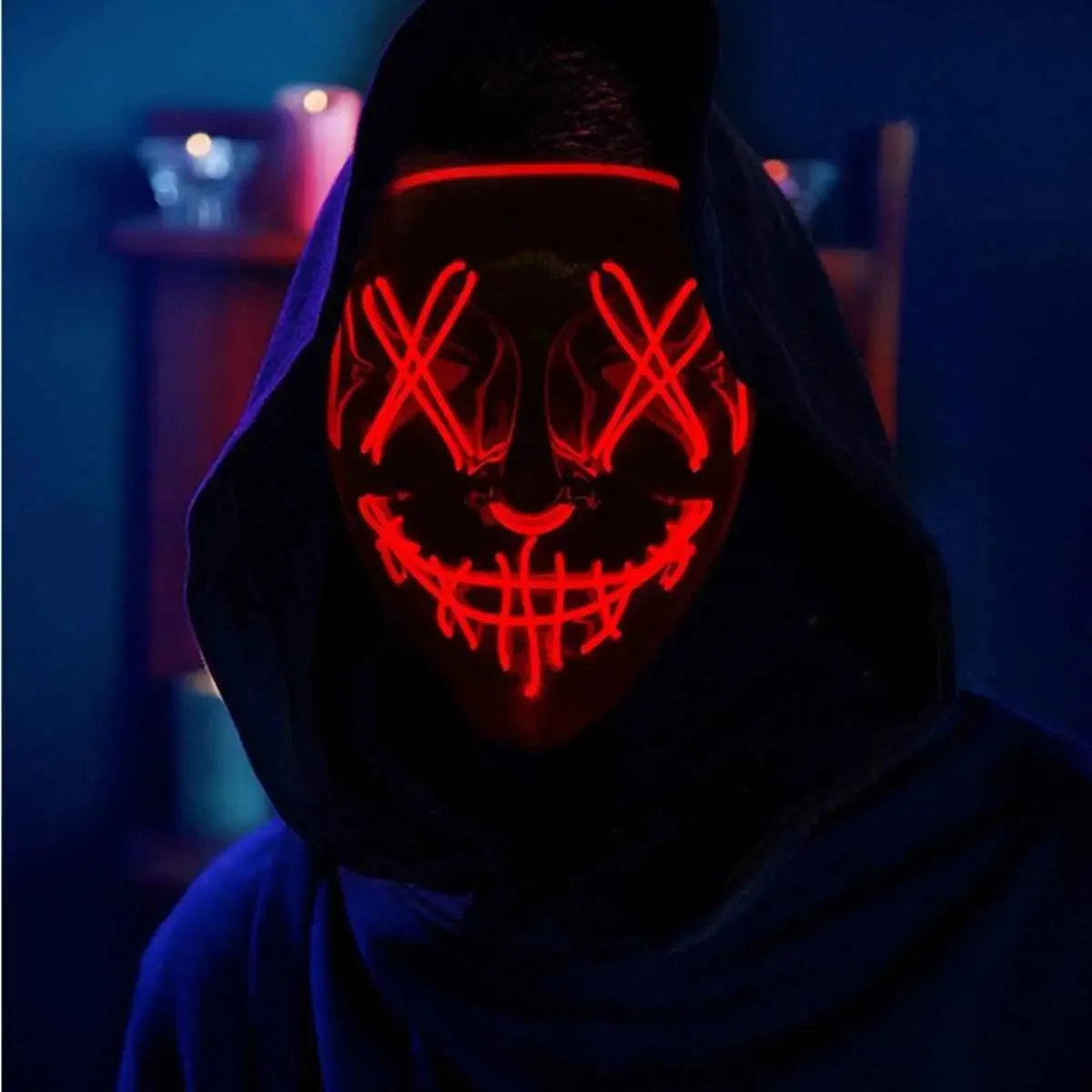 Máscara Led Cosplay Halloween Diferentes Fases Máscara Neon Cor Vermelho