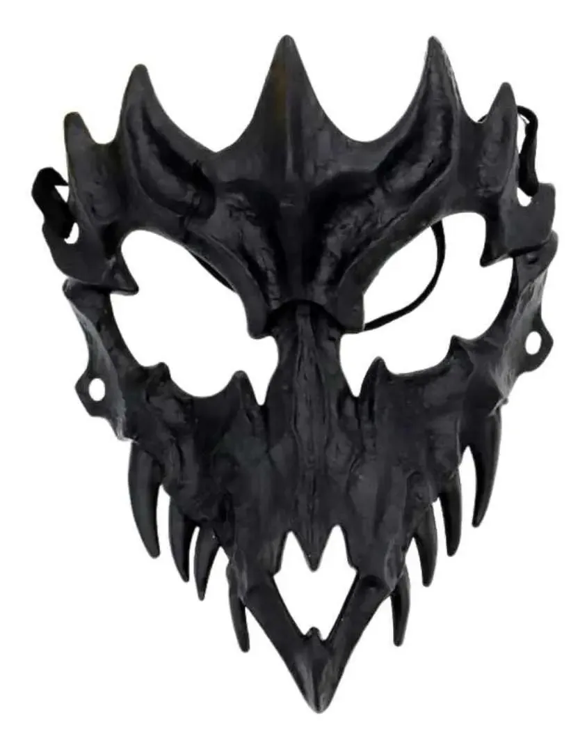 Máscara Dragão Plástico De Halloween Dentes Longos Cosplay Cor Preto