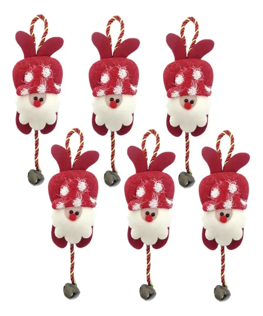 Jogo 6 Bonecos Papai Noel Guizo Pelúcia Cordinha 23cm Master
