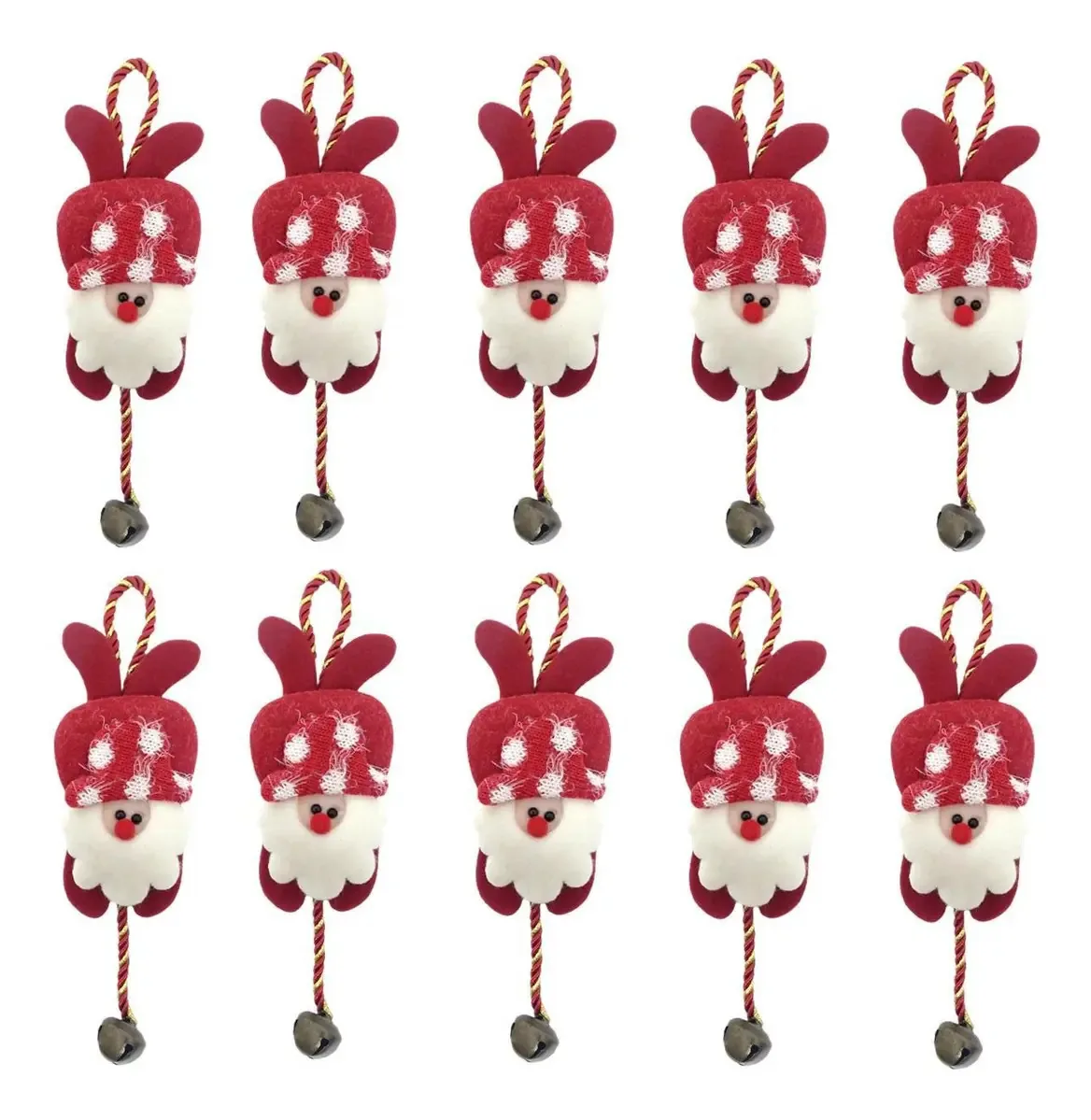 Jogo 10 Bonecos Papai Noel Guizo Pelúcia Cordinha 23cm