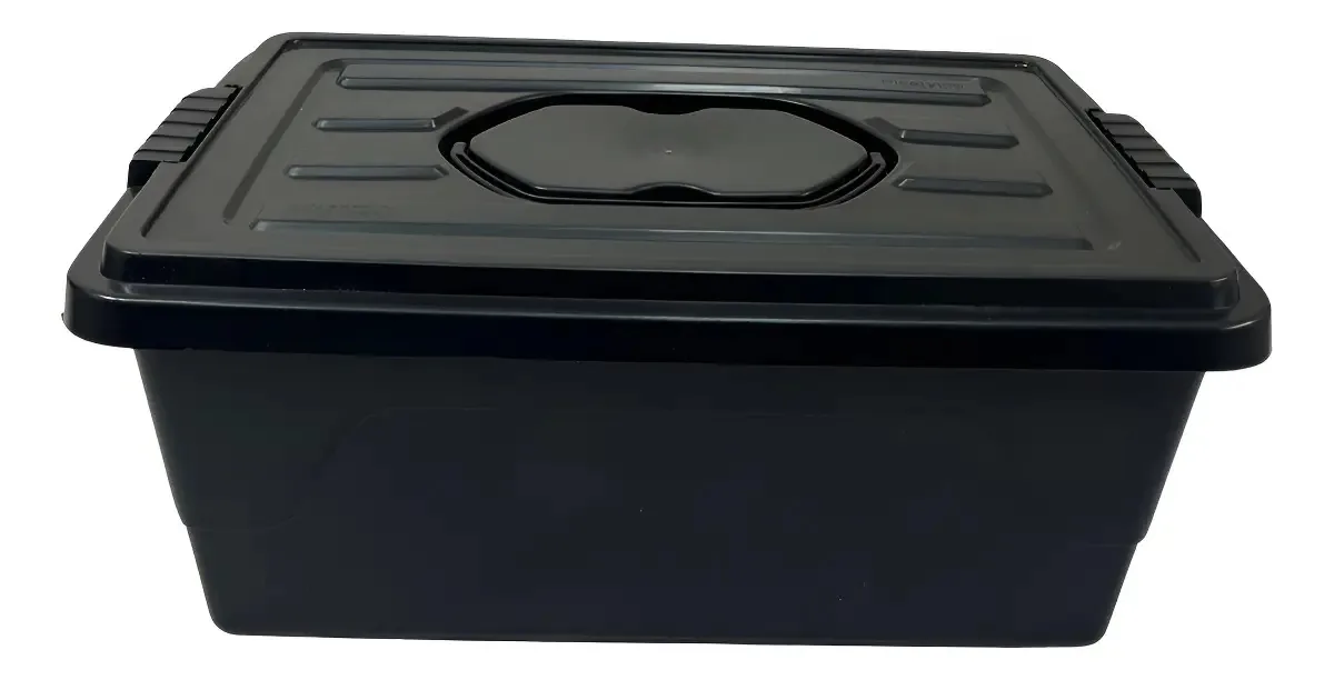 Box De Armazenamento Organização Garagem Casa 27 Litros Cor Preto Liso