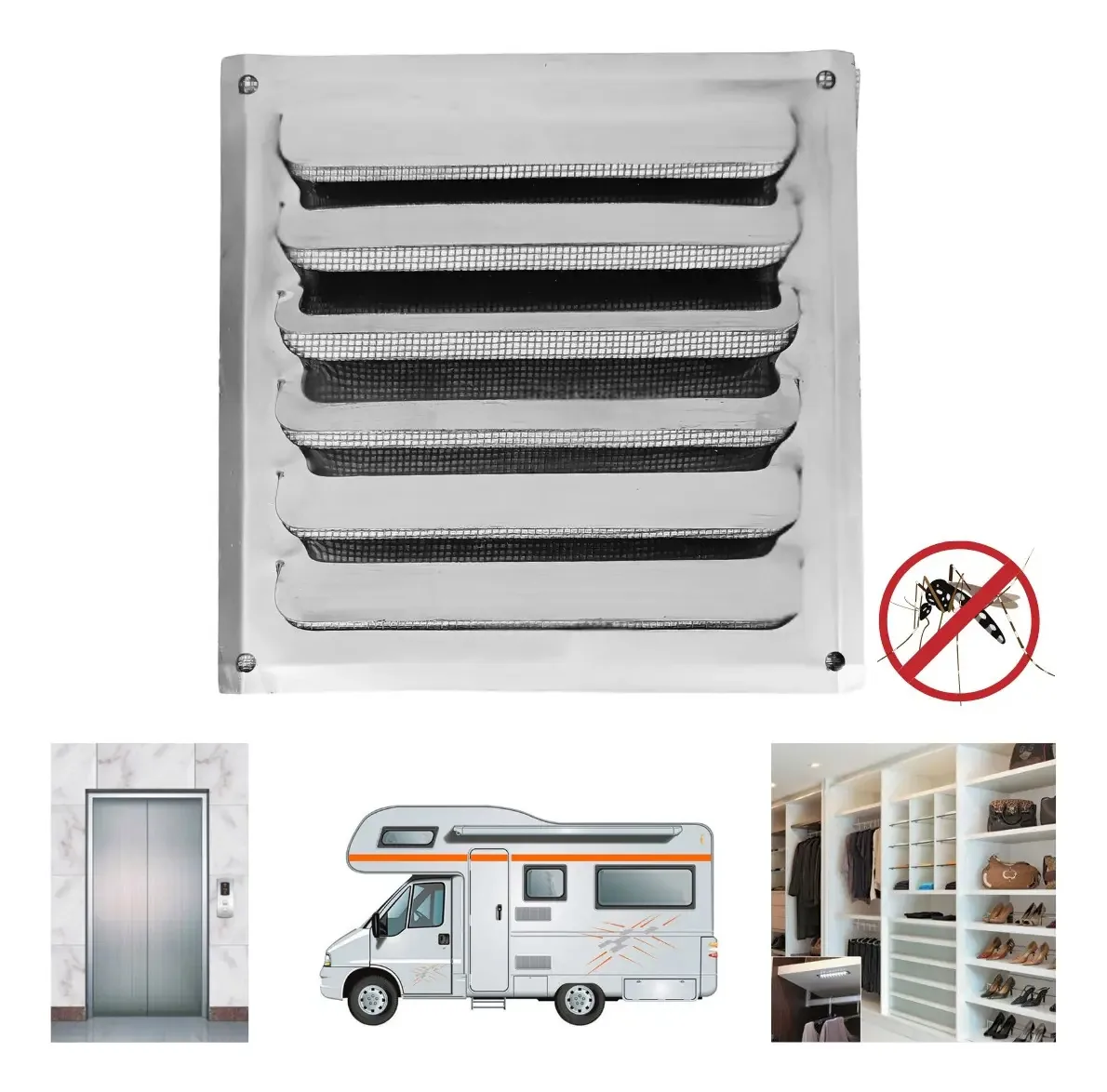 Grade de Ventilação em Aço Inoxidável Polido de 10x10 cm com Mosquiteiro Ficone & Reis