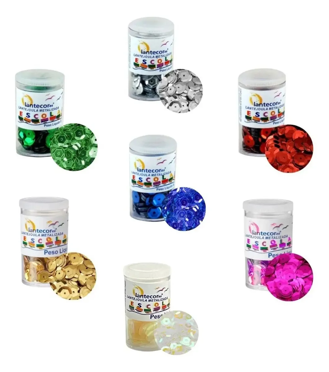 Kit 07 Lantejoulas Metalizada (10mm) Pote De 2g Lantecor