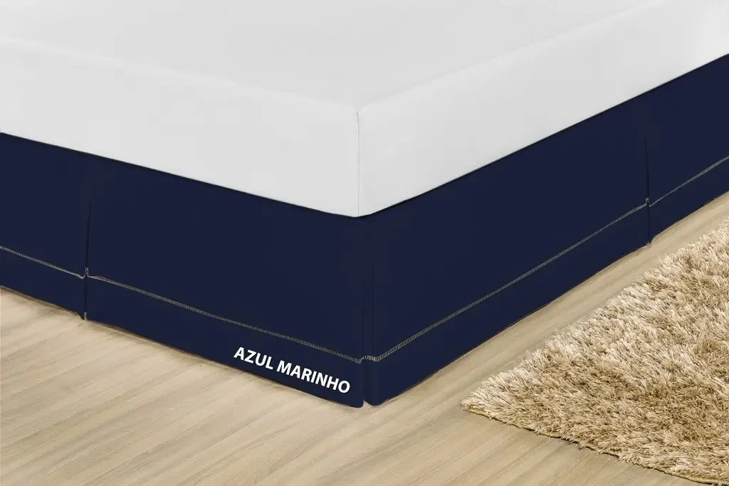 Saia Box Casal Azul-marinho Percal 180 Fios Ponto Palito