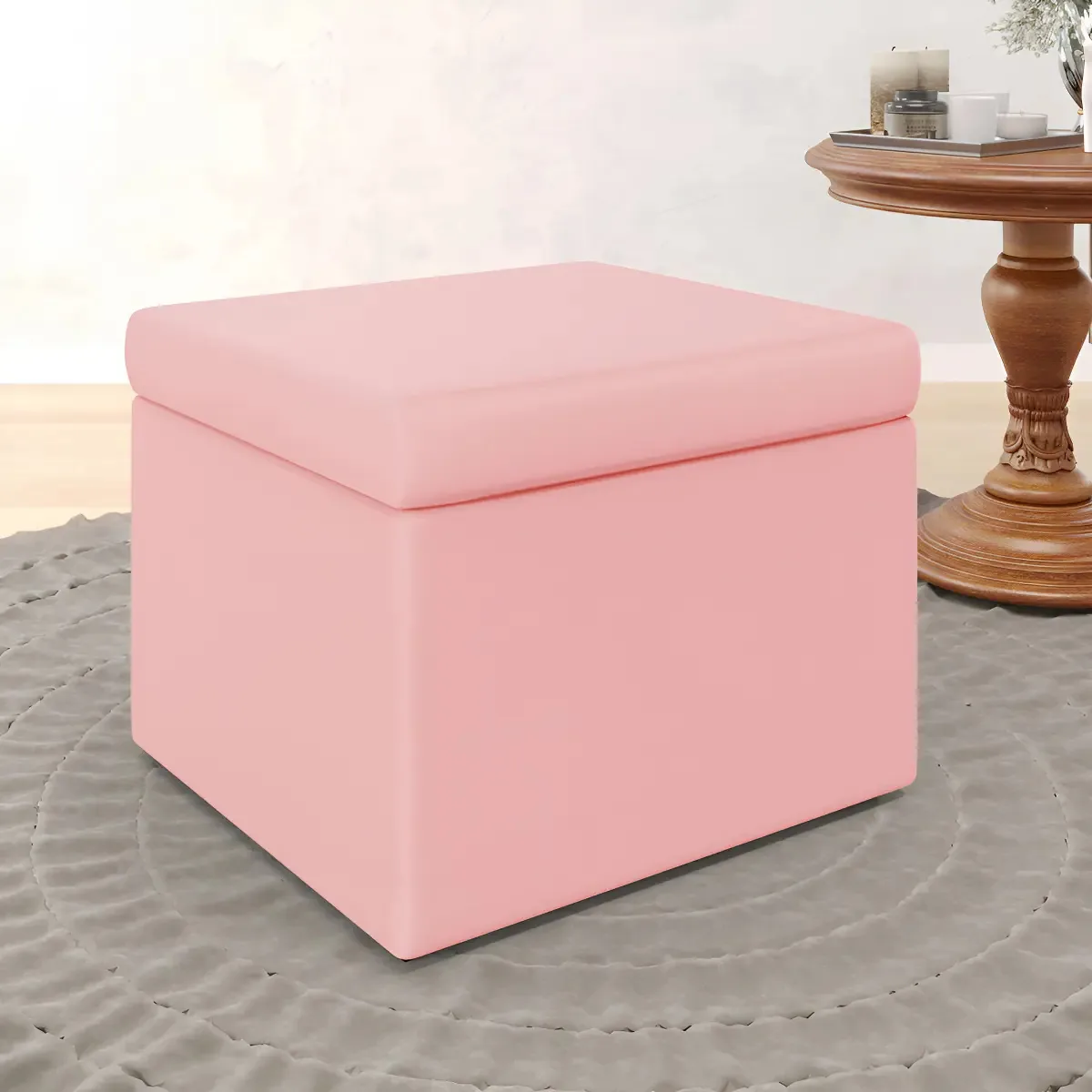 Puff Baú Rosa Bebê Quasar de Corino para Decoração e Organização