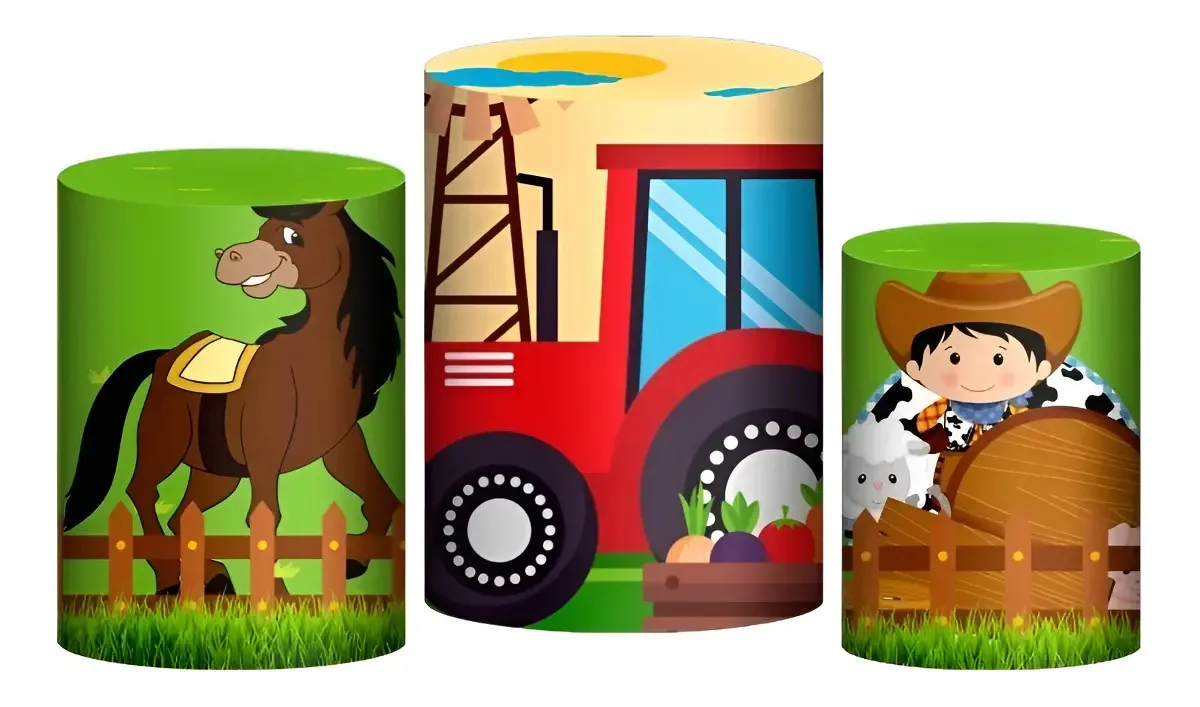 Kit Capas Cilindro Fazendinha para Decoração de Festas com 3 Peças