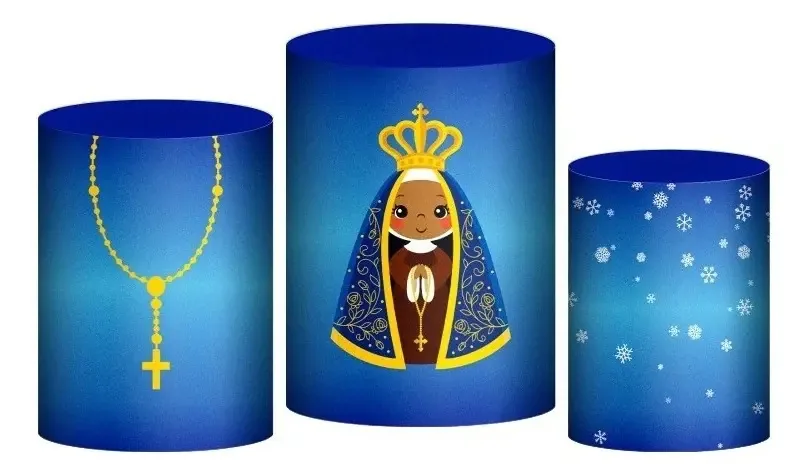 Kit de 3 Capas de Cilindro Nossa Senhora Sublimadas para Decoração de Festas