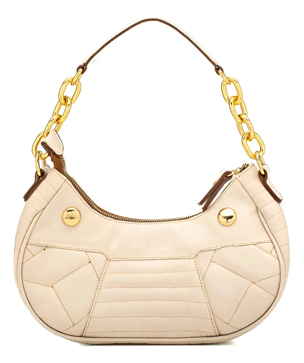 Bolsa Baguete Meia Lua Couro Legítimo Off White Ferragens Ouro