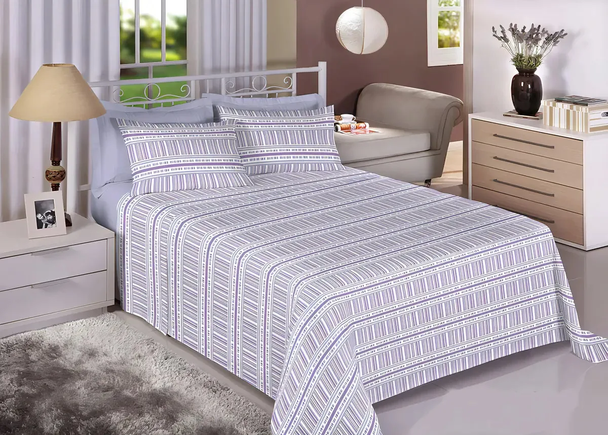 Jogo Cama Solteiro Premium Plus Lilás 3 Pçs Estamparia