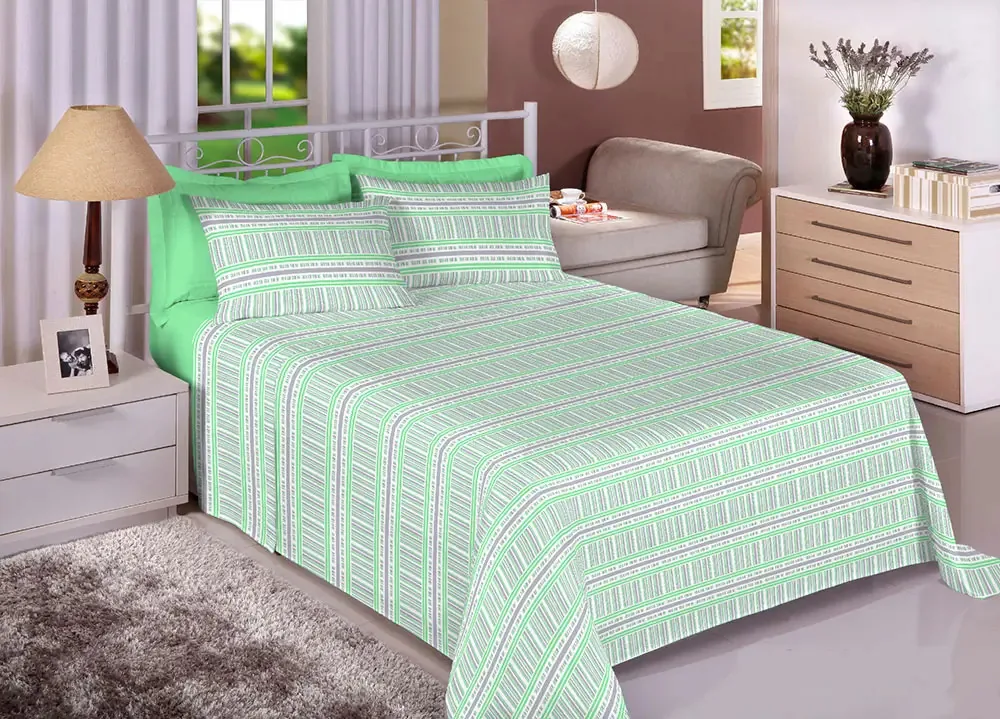 Jogo Cama Solteiro Premium Plus Verde 3 Pçs Estamparia
