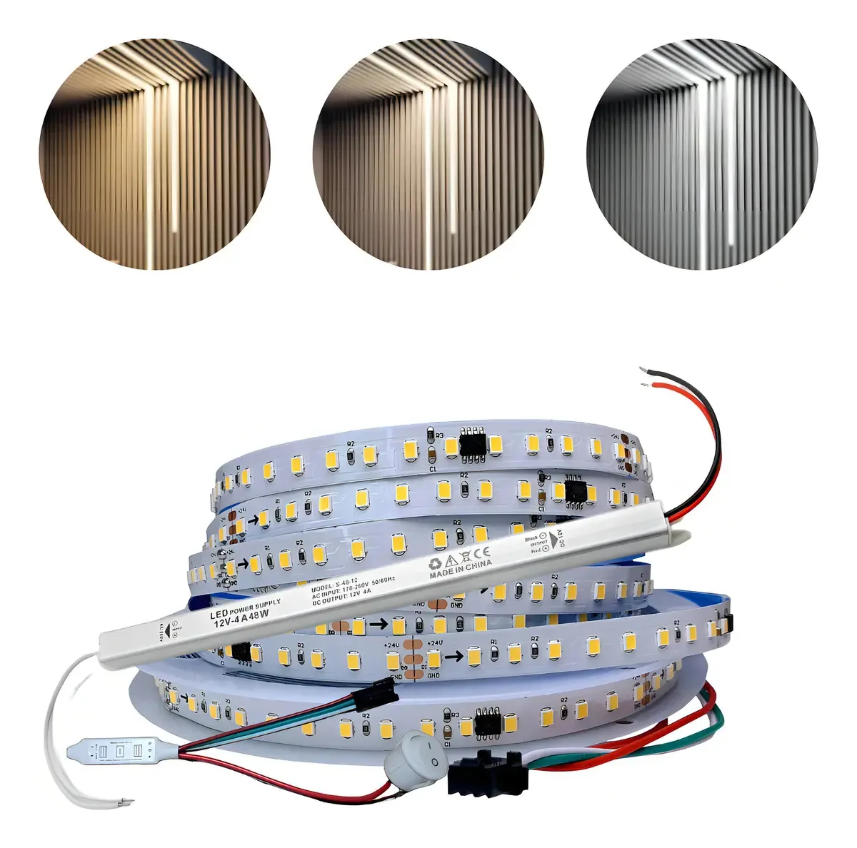 Fita de LED Sequencial de Correr 5m Branco-quente com 24 Efeitos e Fonte Inclusa