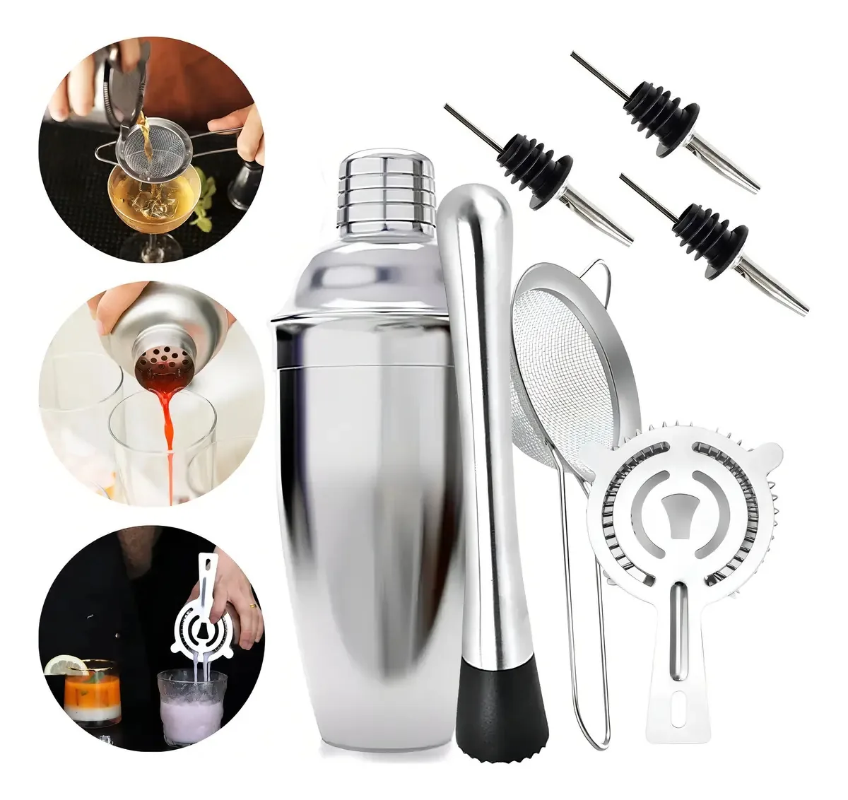 Coqueteleira Inox 750ml E 6 Utensílios Barman Profissional