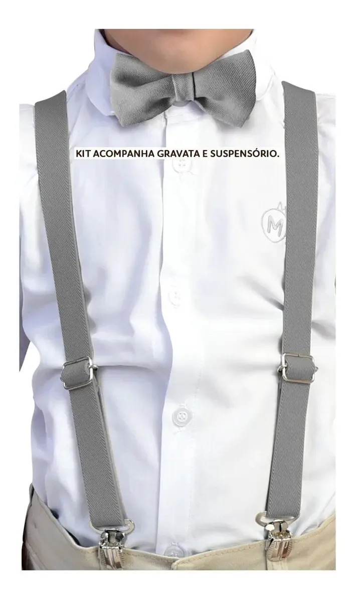 Kit Suspensório + Gravata Borboleta Infantil - Bebê -criança Cor Cinza