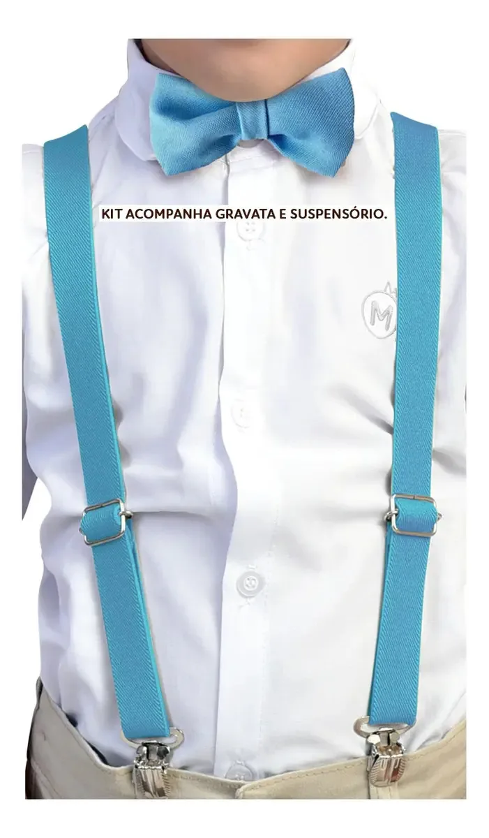 Kit Gravata E Suspensório Adulto Cores Cor Azul-bebê