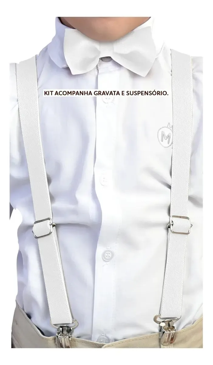 Kit Gravata E Suspensório Adulto Cores Cor Branco