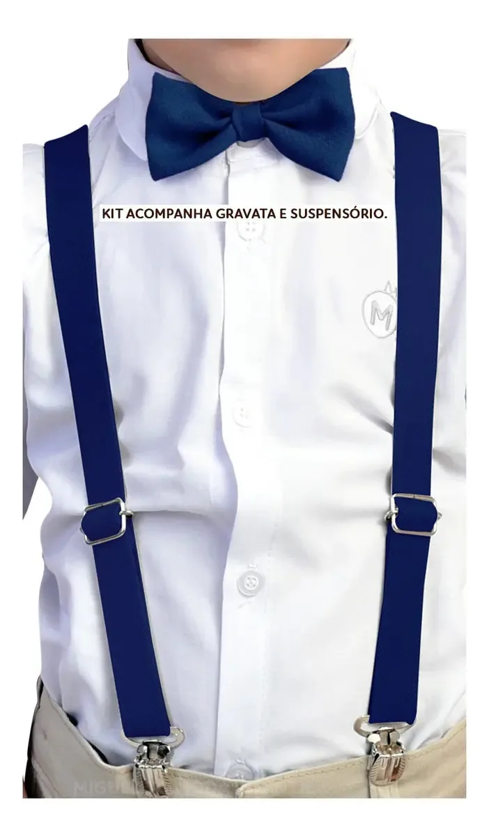 Kit Gravata E Suspensório Adulto Cores Cor Azul-marinho
