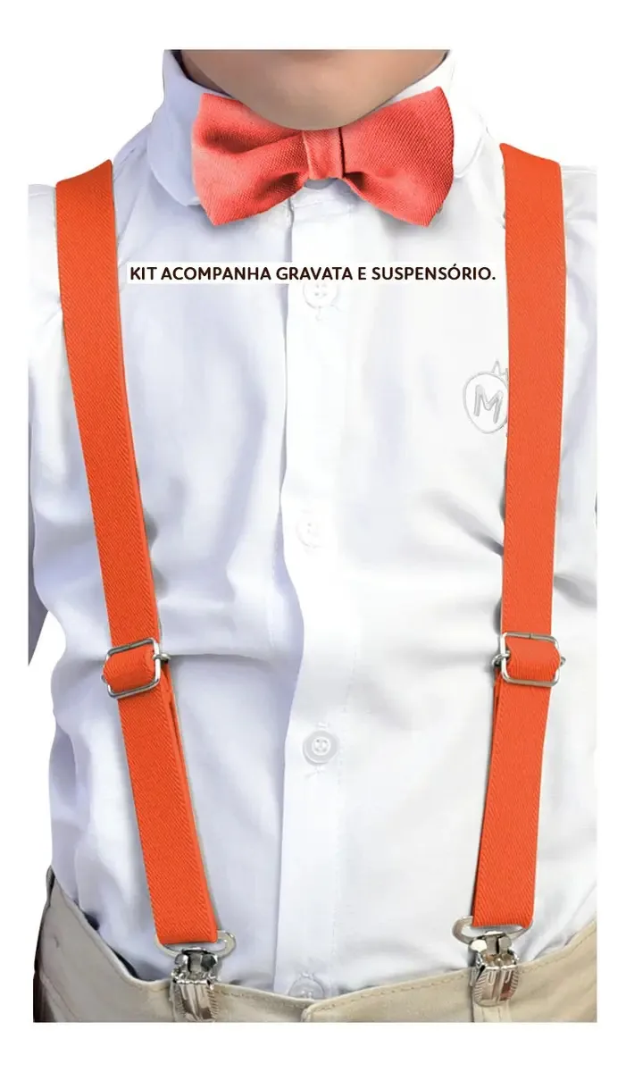 Kit Gravata E Suspensório Adulto Cores Cor Laranja