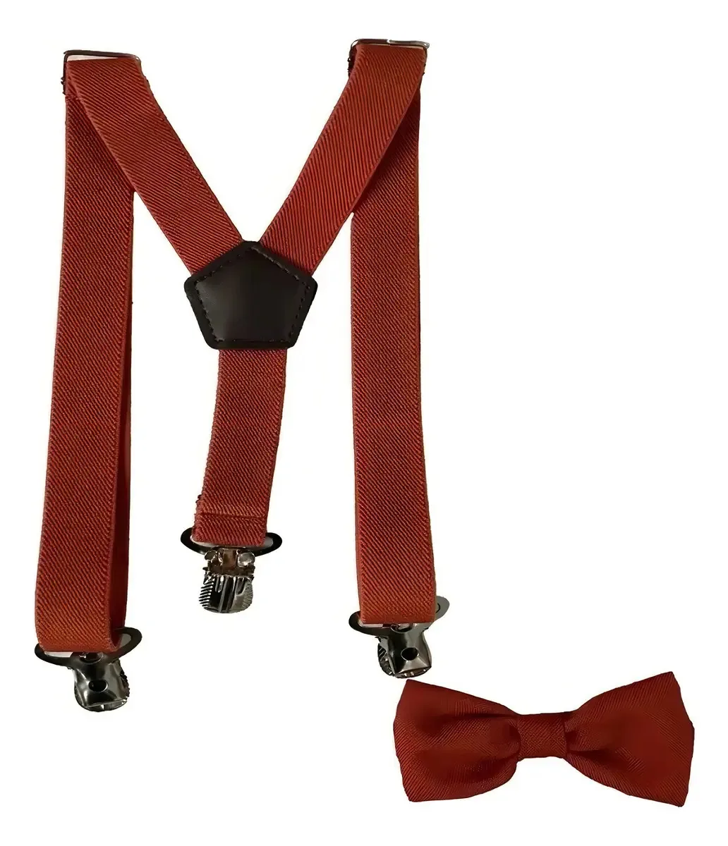 Kit Gravata E Suspensório Adulto Cores Cor Terracota