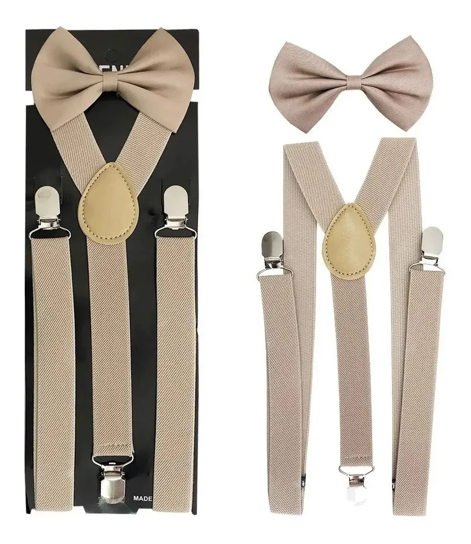 Kit Gravata E Suspensório Adulto Cores Cor Nude/bege