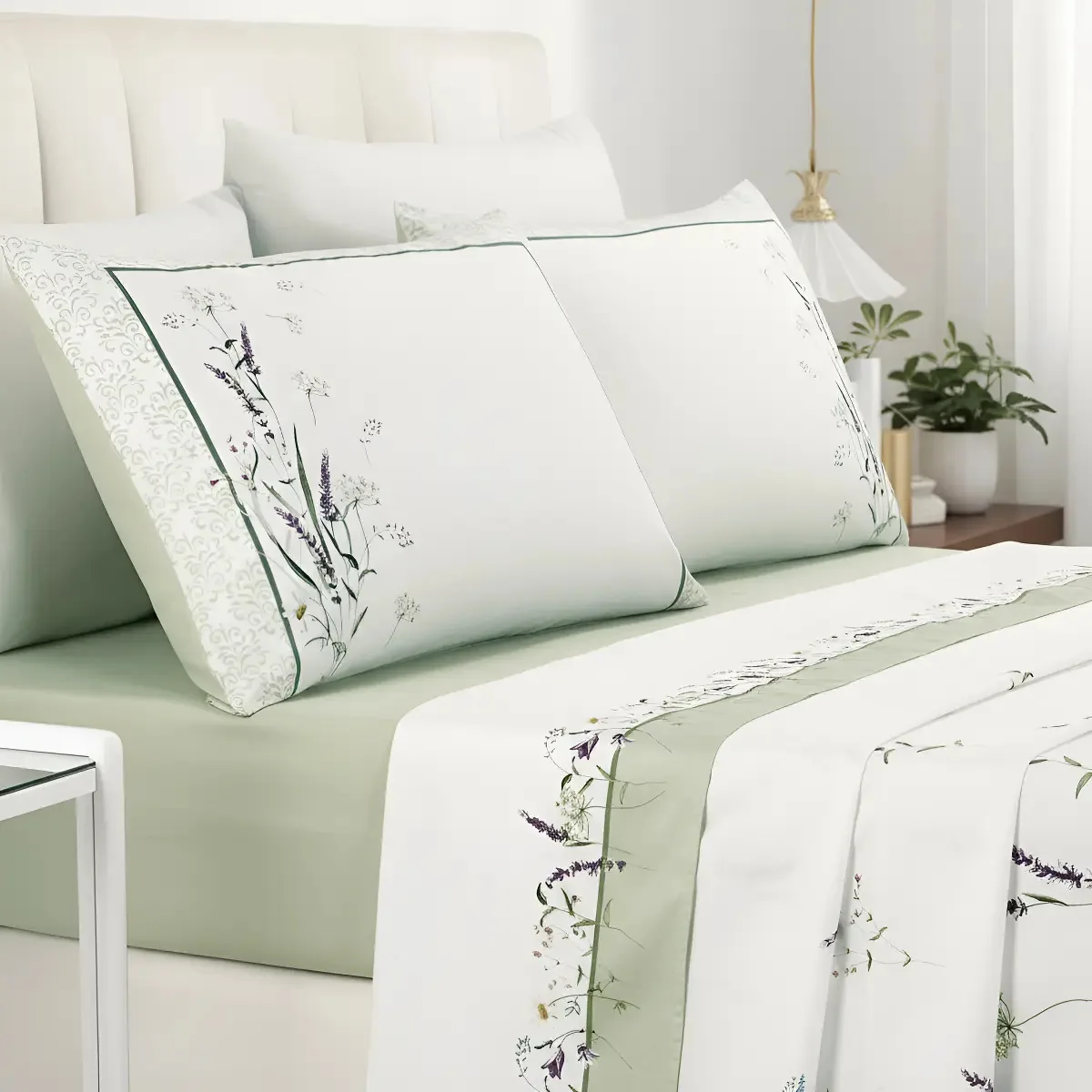 Jogo Cama Queen Algodao Marilyn Tecido Estampado Premium Cor Verde
