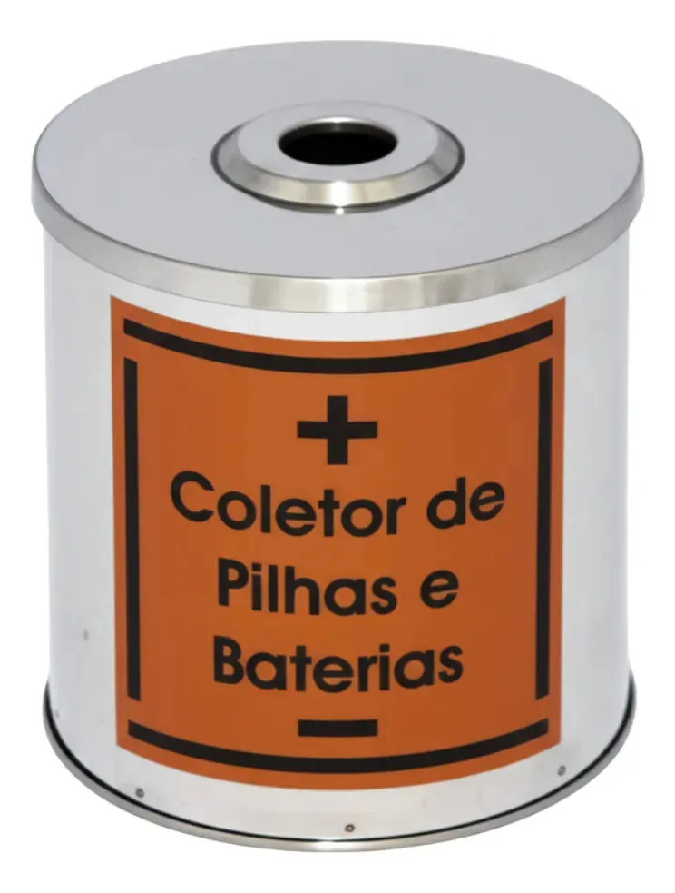 Lixeira De Aço Inox Para Colher Pilhas E Baterias 24x25 13l Cor Prateado