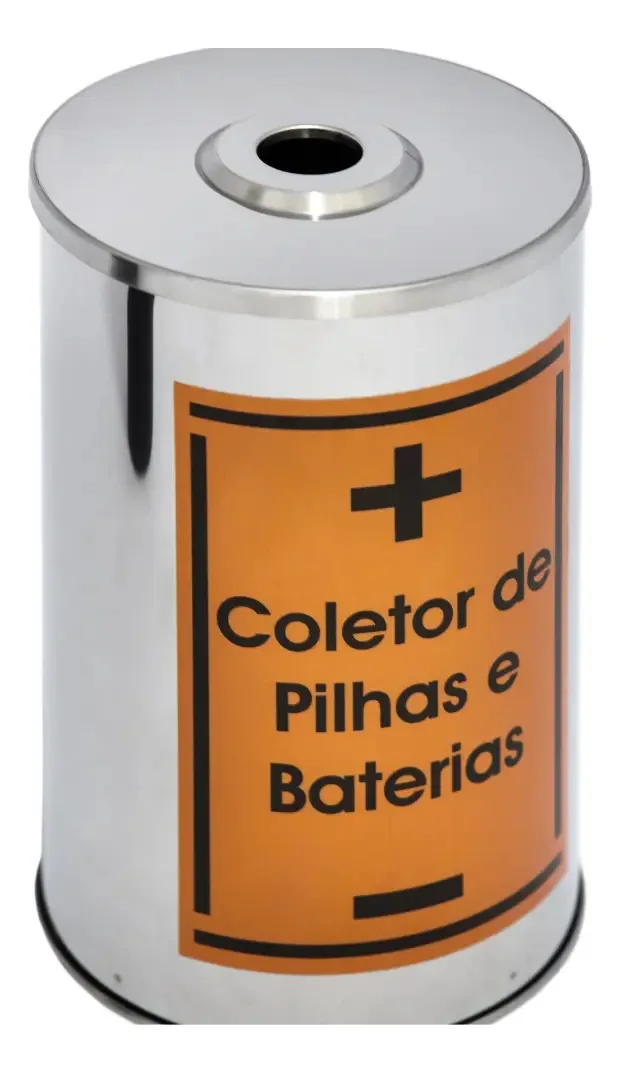Lixeira De Aço Inox Para Coletar Pilhas E Baterias 24x30 15l Cor Prateado
