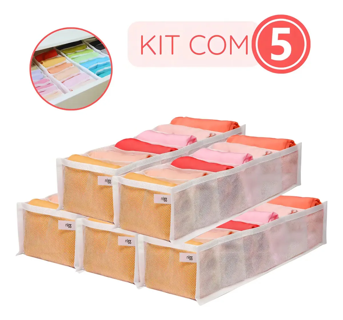 Kit 5 Colmeia Organizadora Roupas Bebe Fitness 6 Nichos Tela