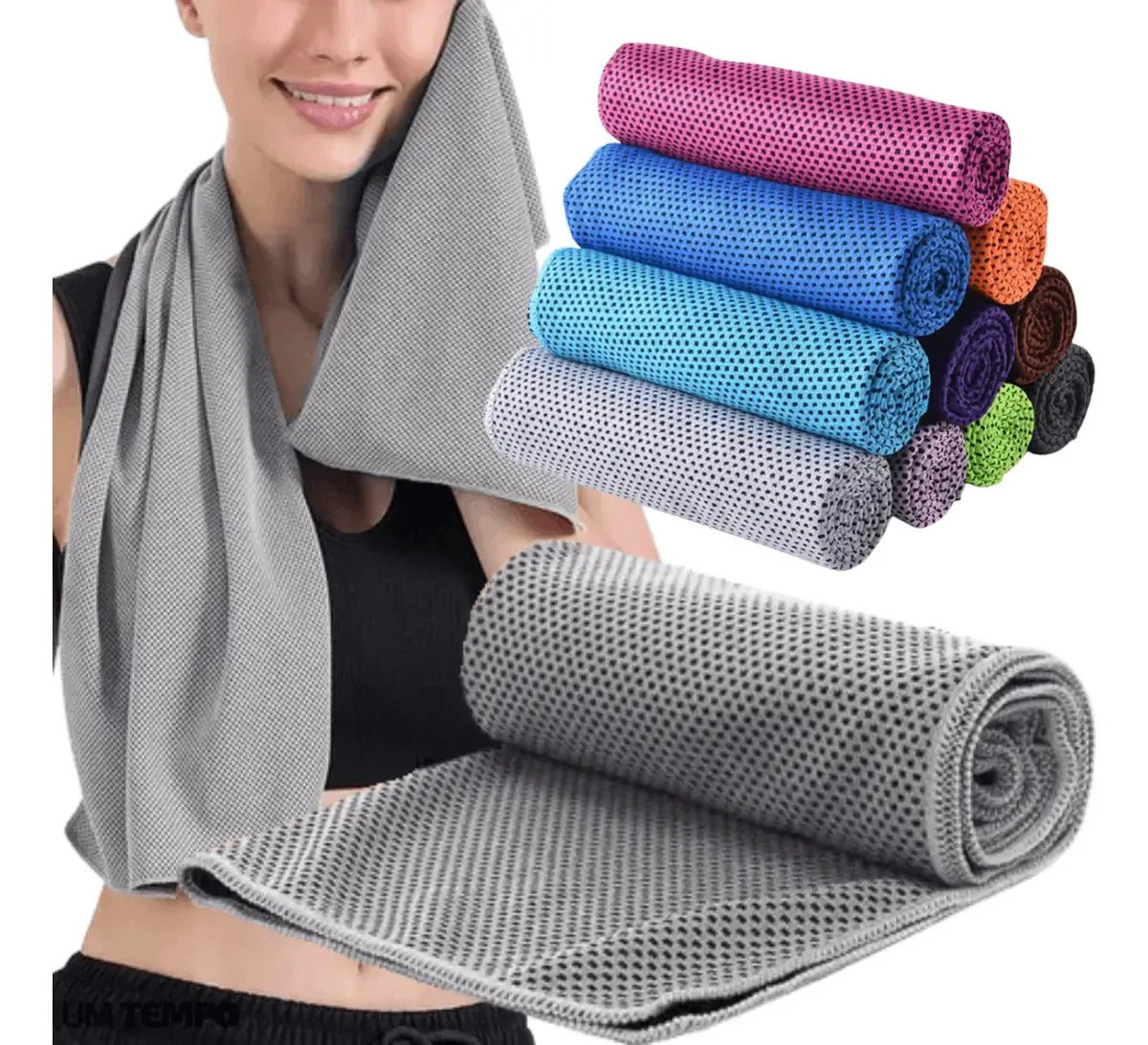 3 Toalhas Rosto Refrescante Fit Seca Rápido 100% Microfibra Cor Cinza