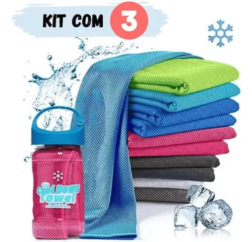 3 Toalhas Rosto Microfibra Refrescante Fitness Seca Rápido